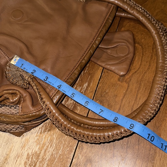 CHI BY CARLOS FALCHI LAMB SKIN LEATHER SNAKE SKIN SATCHEL - Picture 7 of 12